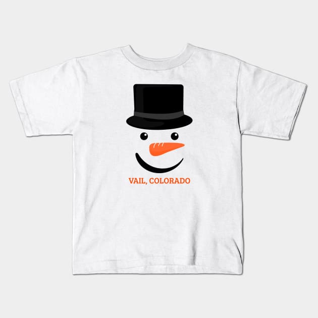 Vail, Colorado Winter Snowman Kids T-Shirt by Mountain Morning Graphics